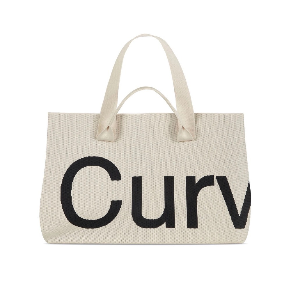 Curves Knit Tote Almond Cream Black Logo Shoulder Bag Handbag Large